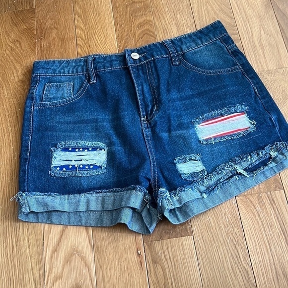 Star Jeans Stars and Stripes Destroyed Jean Shorts size M - Picture 1 of 7